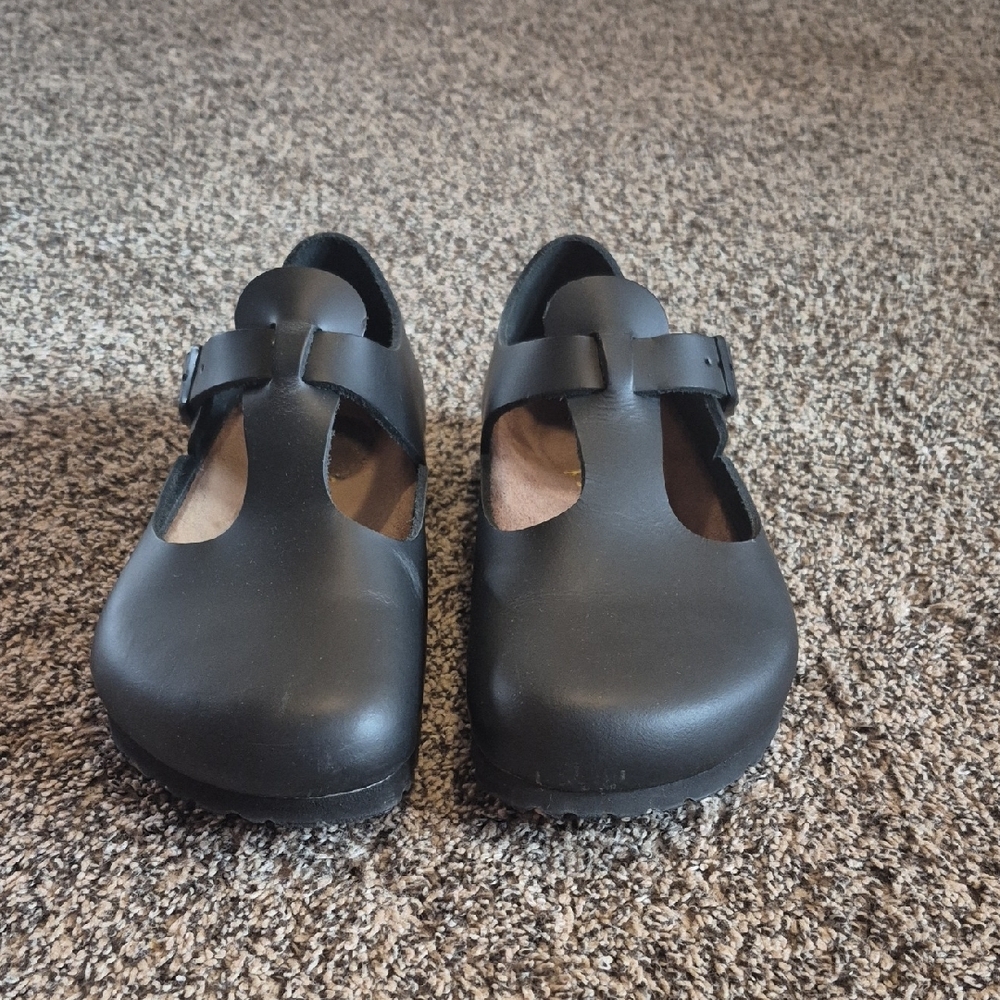 black oiled leather london clogs